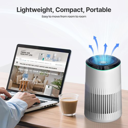 MERONTE Air Purifiers for Home, Air Purifier for Smoke Odors with Fragrance Sponge, Small Air Purifier with Sleep Mode for Bedroom Office, Blue Night Light, White, 1 Pack+3 Modes