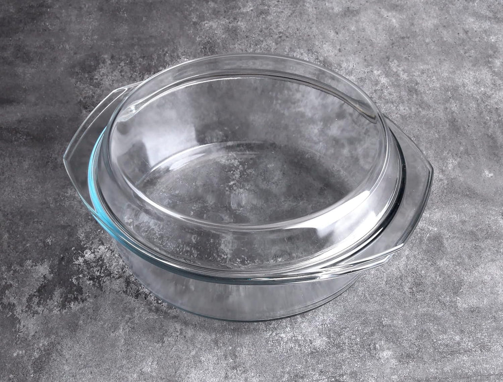 Skiennix Round Tempered Glass Casserole Dish - 3QT Oven, Freezer & Dishwasher Safe with Lid