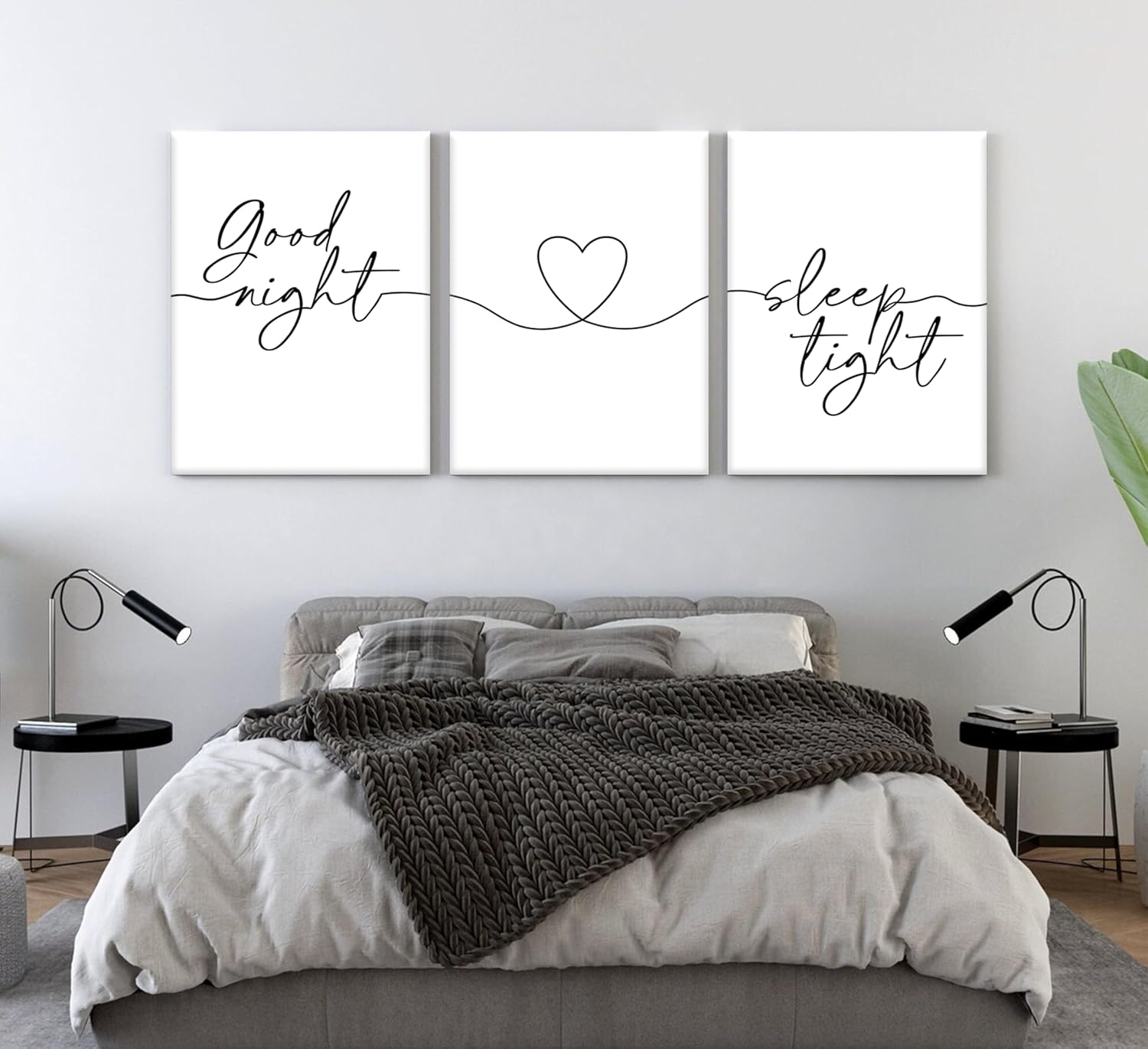 Skiennix Minimalist Wall Art - Bedtime Quotes Heart Shape Poster Print | Black Line Art for Bedroom Decor