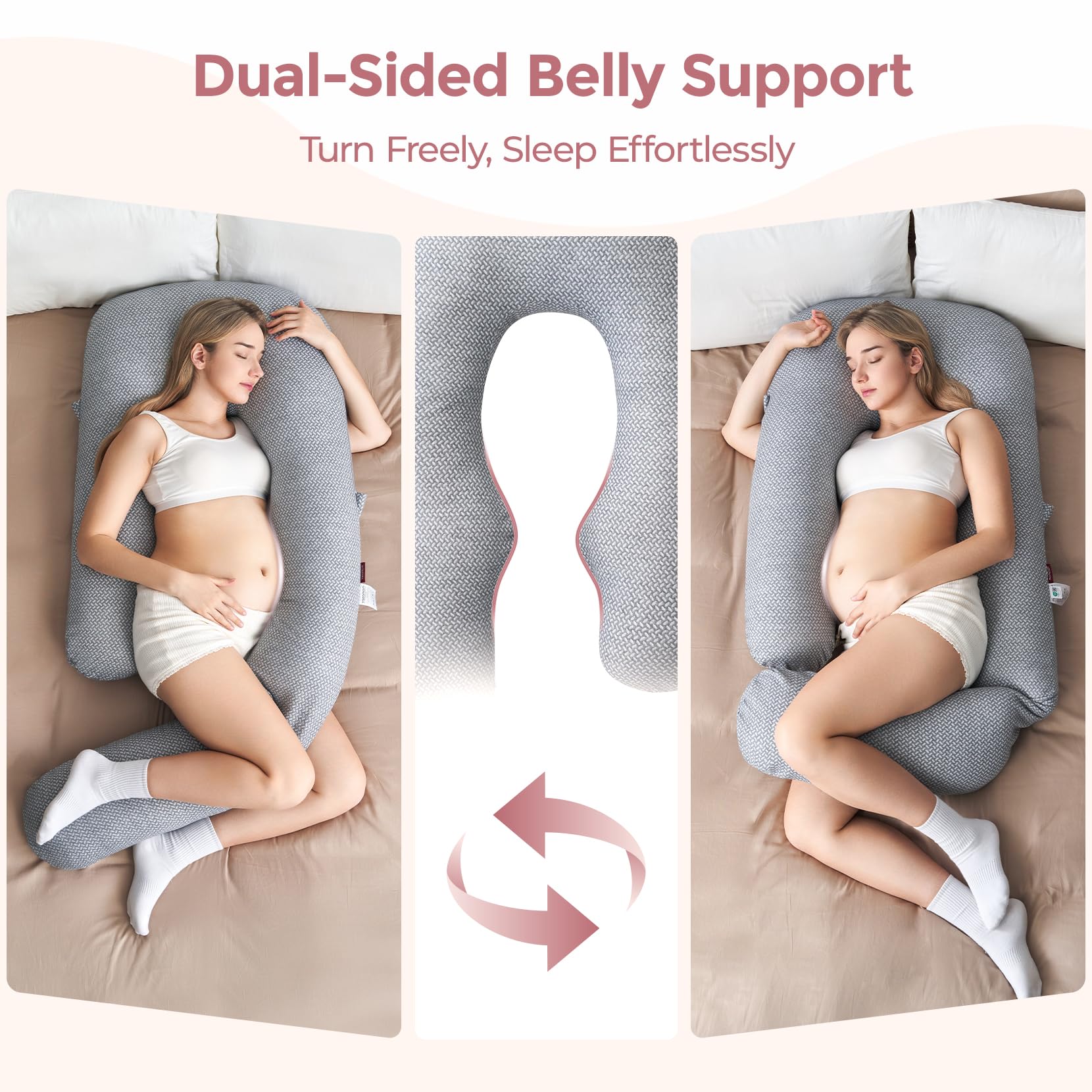 Momcozy Pregnancy Pillow for Sleeping, Dreamlign U Pro Body Pillow with Adjustable Leg Pillow - Support for Back, Hips, Belly, Legs for Pregnant Women, 50-72 Inch Maternity Pillow with Air Layer Cover