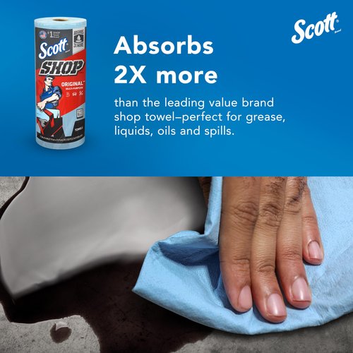Scott Shop Original Blue Towels (55990), Large 9.4”x11 Cloth-like Paper Towel, 4 packs of 6 (60 Sheets/Roll, 24 Big Rolls/Case, 1,440 Sheet Total)