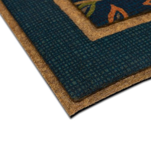 Mohawk Home Cozy Jacobean Casual Floral; Novelty Teal Blue 2' X 3' Door Mat Perfect for Garage, Porch