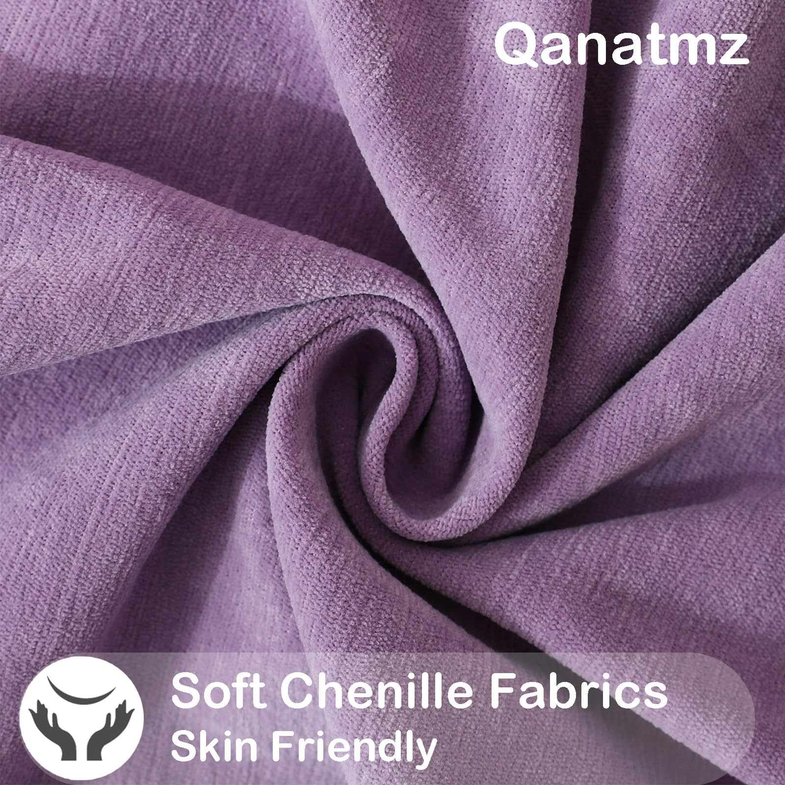 Qanatmz Lavender Cozy Soft Throw Pillow Covers, Light Purple Decorative Chenille Square Couch Cushion Cases for Sofa Decor, Set of 2, 18 x 18 Inches