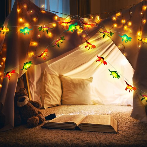 Riakrum 30 LED 16.4 FT Dinosaur String Lights for Boys Room Battery Operated Dinosaur Lights String Dino Light for Boys Girl Kids Bedroom Decor Christmas Tree Decoration Holiday Party Garden Tent Wall