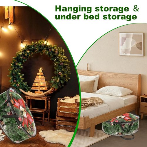 MUXHEL Christmas Wreath Storage Bags - 5 Pcs Clear, Tear-Resistant Containers for 24" Wreaths