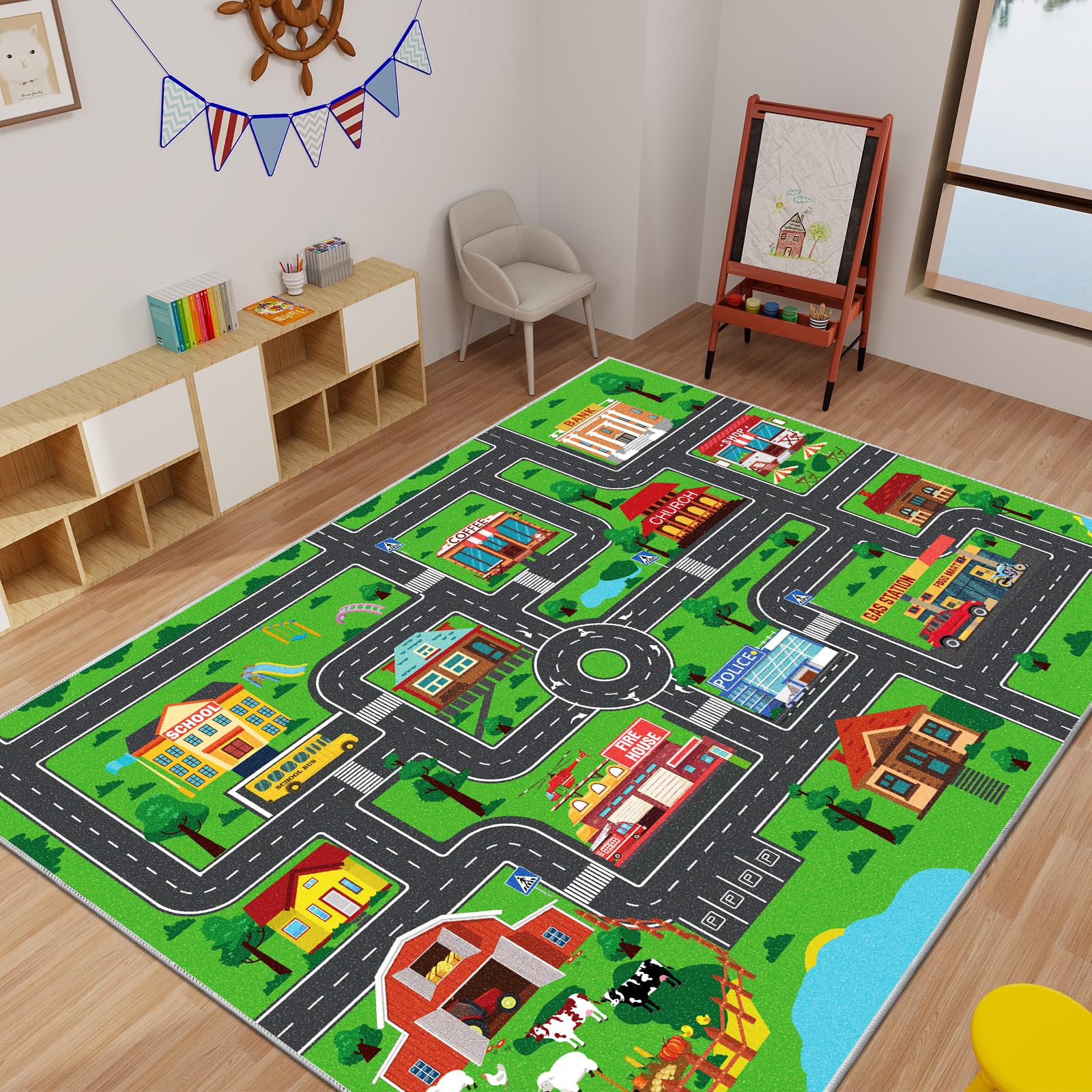 Kids Carpet Car Play Rug, City Life Traffic Road Kids Rug Playmat,Non Slip Children Educational Game Car Mat Area Rug for Playroom Boys Bedroom Classroom (59X39.4 INCH, Style 1)
