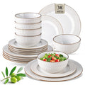 GBHOME Ceramic Dinnerware Sets,18 pcs Embossed Elegant Stoneware Plates and Bowls Sets, Housewarming Wedding Gift | Dishwasher & Microwave Safe | Dishes Set Service for 6