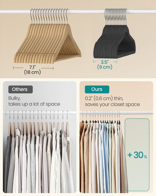 SONGMICS Velvet Hangers 60 Pack, Non-Slip Clothes Hangers with Silver-Colored Swivel Hooks, Slim Space-Saving for Closet, Heavy-Duty, Black UCRF036BZ02S