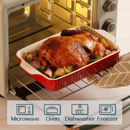 DOWAN Casserole Dishes - Set of 3 Rectangular Ceramic Baking Dishes | 135 oz Capacity, Red (15.6''/12.2''/8.9'')
