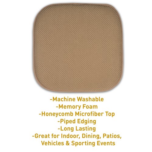 Sweet Home Collection Cushion Memory Foam Chair Pads Honeycomb Nonslip Back Seat Cover 16" x 16", Taupe (Pack of 2)