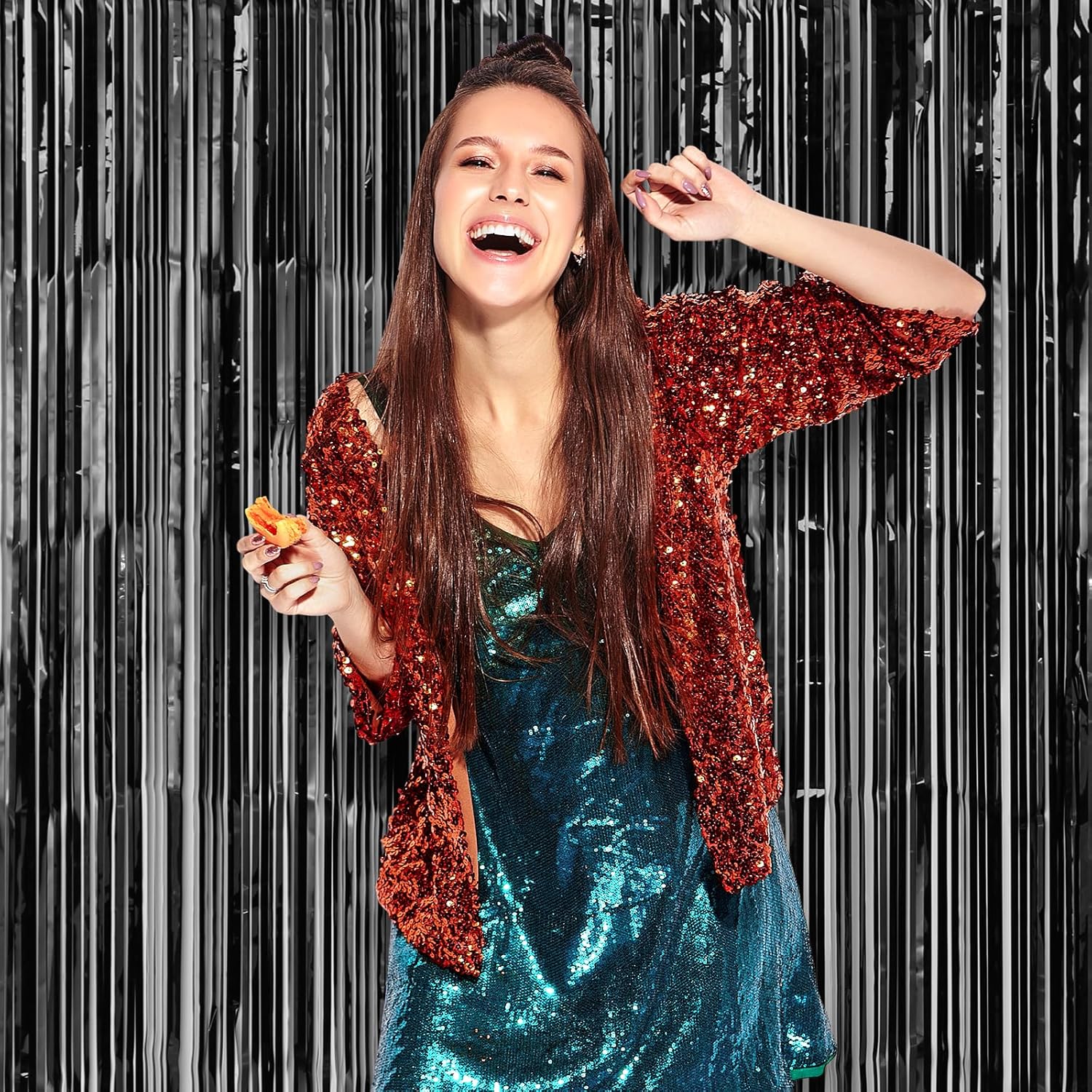 Voircoloria 3 Pack Laser Black Foil Fringe Backdrop Curtains - 3.3 x 8.2 ft Tinsel Streamers for Parties