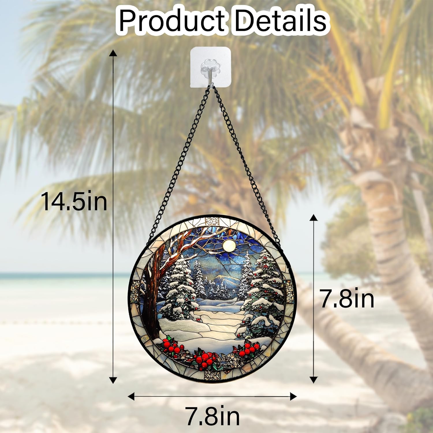 DASTOLL Stained Glass Window Hanging - Winter Snow Night Scenery Suncatcher | 7.8" Home Decor Gift
