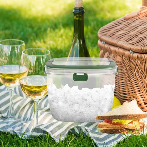 Abizarch 5L Portable Ice Cube Storage Bin, Clear Ice Bucket for Freezer with Lid & Tong for Outdoor Camping, Plastic Refrigerator Ice Cube Trays Storage Bin for Whiskey Wine Cocktail Party