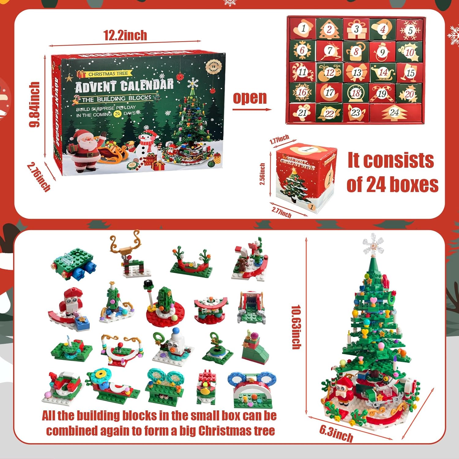 Skiennix Christmas Tree Advent Calendar - 24 Days of Surprises with LED Lights | Holiday Countdown Decor