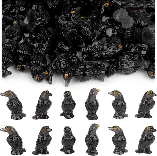 Framendino Mini Resin Crows - 60 Pack Halloween Ravens for Craft Projects & Garden Decor