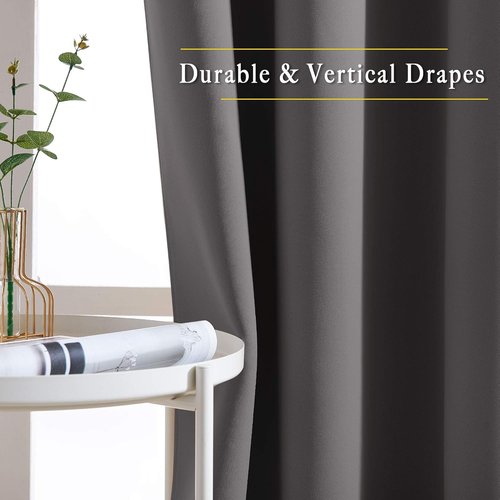 NICETOWN Gray Blackout Curtains - Thermal Room Darkening Drapes | 84-Inch Grommet Panels (2 Panels, W52 x L84)