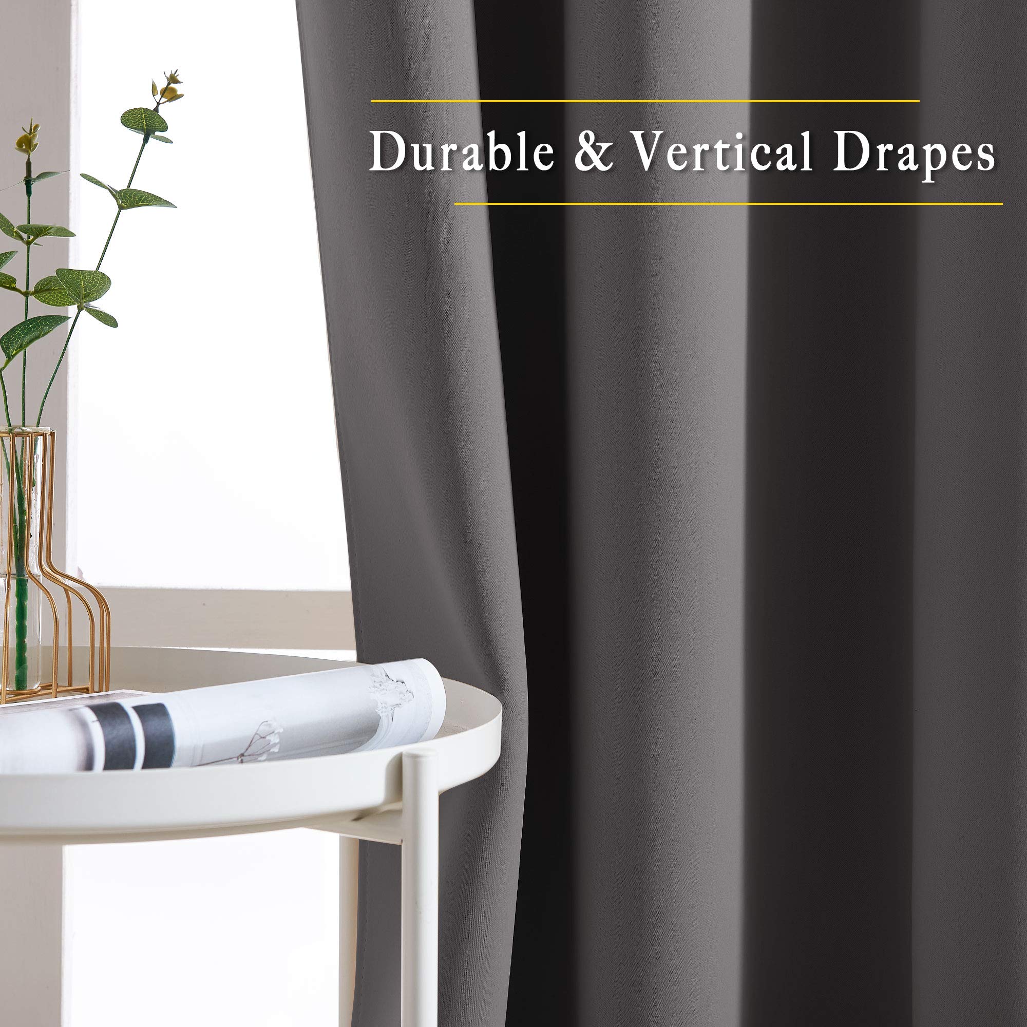 NICETOWN Bedroom Blackout Curtains Panels - Triple Weave Energy Saving Thermal Insulated Solid Grommet Blackout Draperies for Patio (80 inches by 108 Inch, Grey, Set of 2)