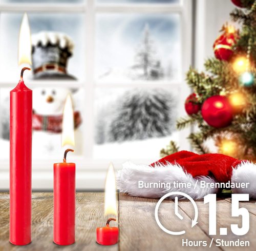 BRUBAKER Tree Candles - Red Pyramid Design - Pack of 20 - 3¾ x ½ Inches (9.5 x 1.27cm) - Made in Europe