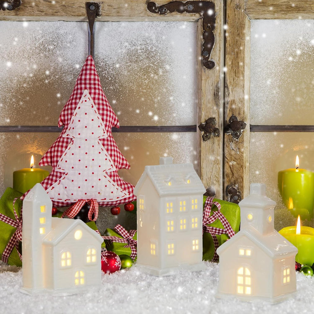 Regine Switzerland Ceramic Christmas Village Houses - White Small Tabletop Figurines for Festive Home Decor