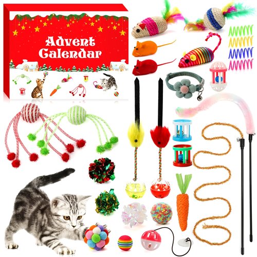 GWAHSA Cat Advent Calendar 2025, 24 Days Christmas Countdown Calendar with Assorted Interactive Cat Toys for Indoor Kitten Cats Pet Surprise Xmas Gifts for Cat Lovers Women