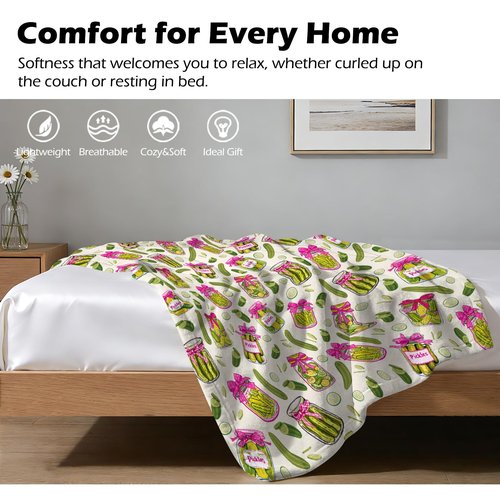 Pickle Gifts Blanket - 50 x 60 Inch Cozy Blankets Pickled Cucumber Throw Blanket for Girls, Soft Flannel Blankets for Bed Couch, Kimchi Sofa Stuff Decor for Women, Gift for Pickles Lover