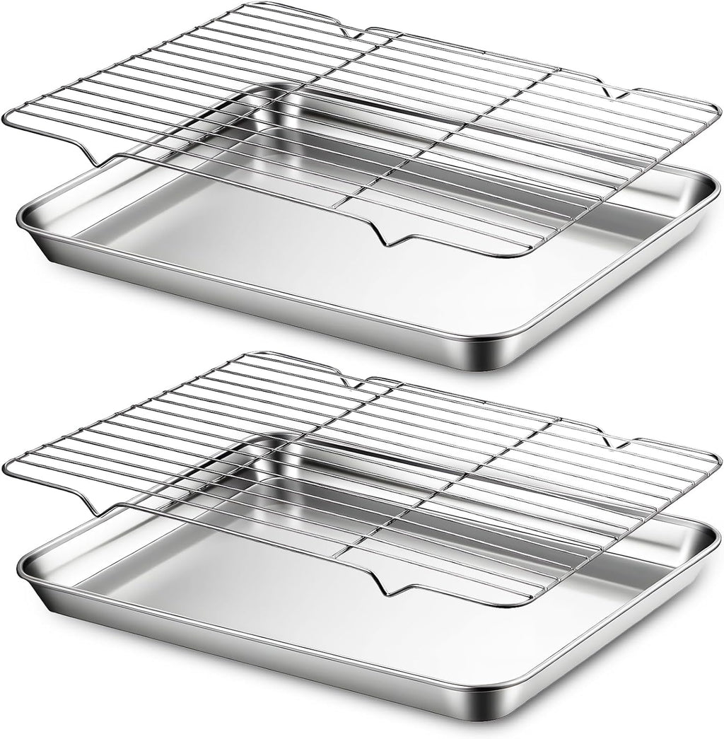 Stainless Steel Baking Sheet Set by [Brand Name] - 2 Pans & 2 Racks, Nonstick & Warp Resistant, 12.4 x 9.6 x 1.2 Inch