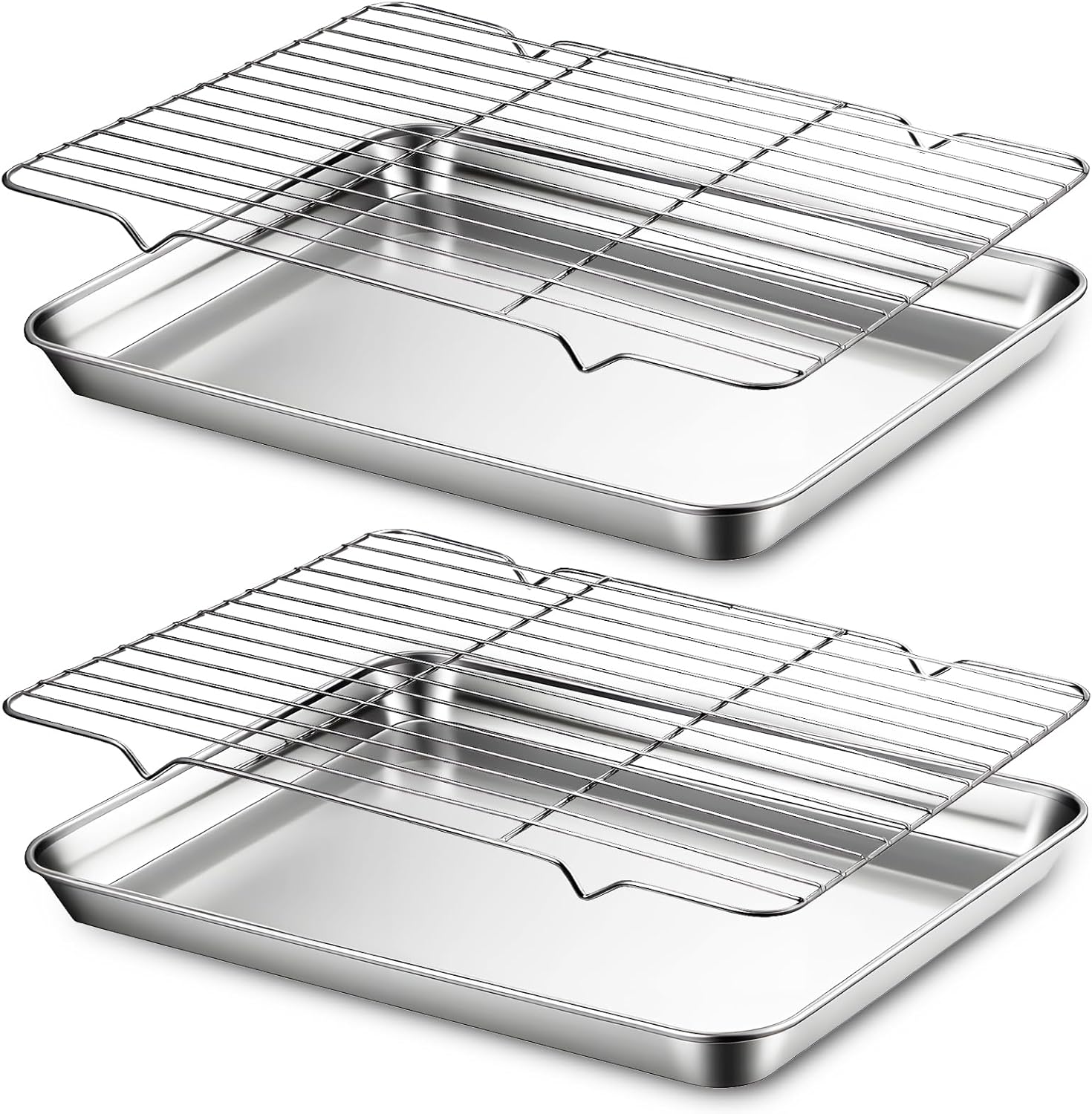Stainless Steel Baking Sheet Set by [Brand Name] - 2 Pans & 2 Racks, Nonstick & Warp Resistant, 12.4 x 9.6 x 1.2 Inch
