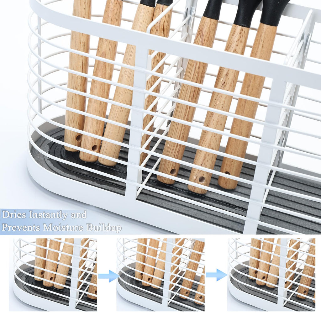 usewry Large Utensil Holder for Kitchen Counter - Cooking Utensil Holder Organizer with Diatomaceous Earth Base - Prevents Water Buildup and Dries Instantly, Kitchen Holder for Cooking Utensils