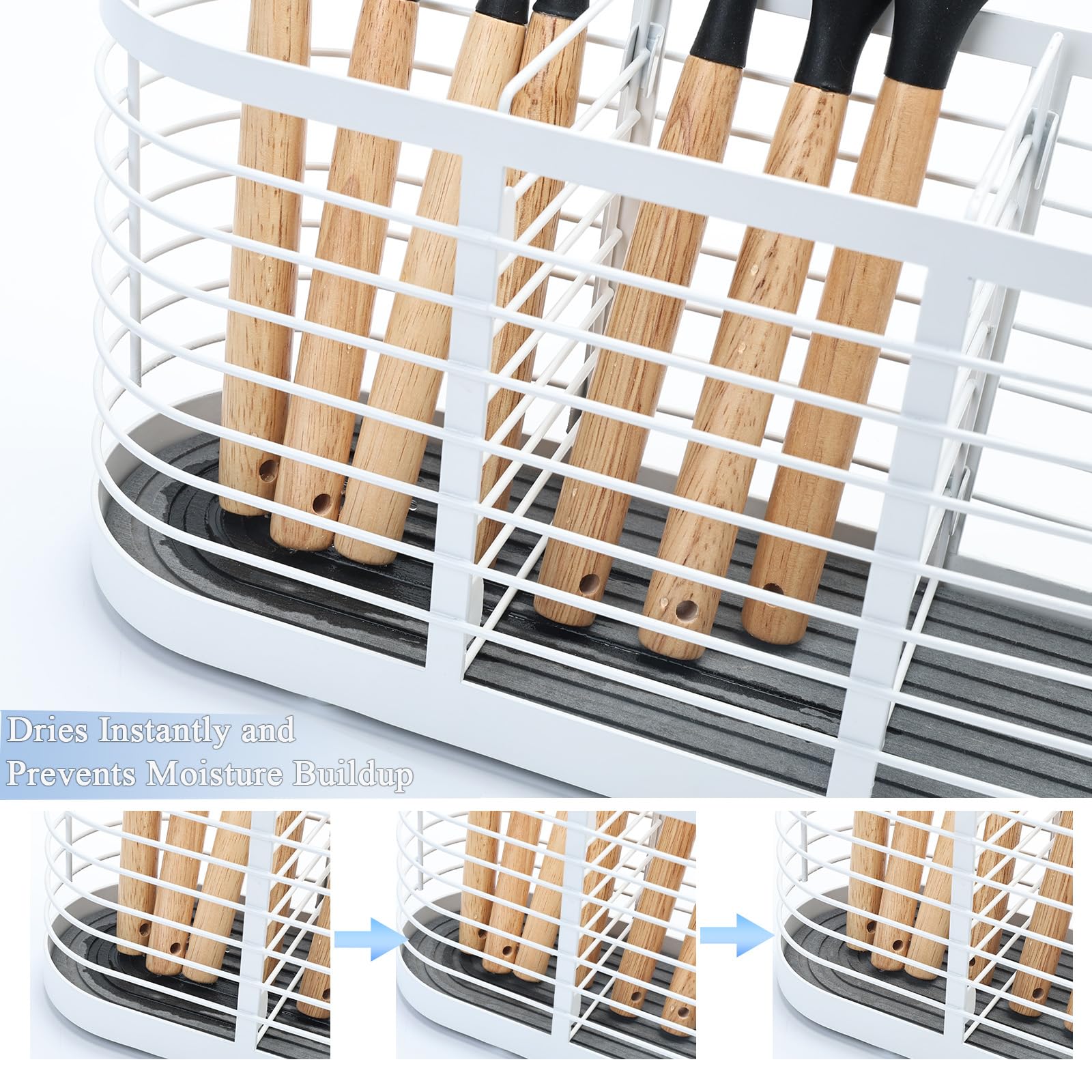 usewry Large Utensil Holder for Kitchen Counter - Cooking Utensil Holder Organizer with Diatomaceous Earth Base - Prevents Water Buildup and Dries Instantly, Kitchen Holder for Cooking Utensils