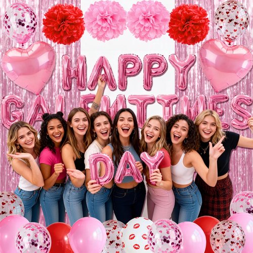 Galentines Day Decorations Set - Galentines Day Party Decorations with Oversized Photo Props, Galentines Balloons & Backdrop Paper Pom-poms for Galentines Party Decor, Girls Night, Valentine’s Day