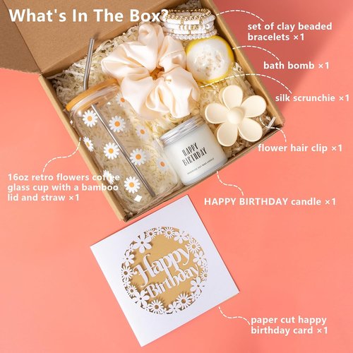 JTEWB Birthday Gift Box - Cute Daisy Aesthetic Glass Cups Set for Women & Girls | 7-Piece Collection