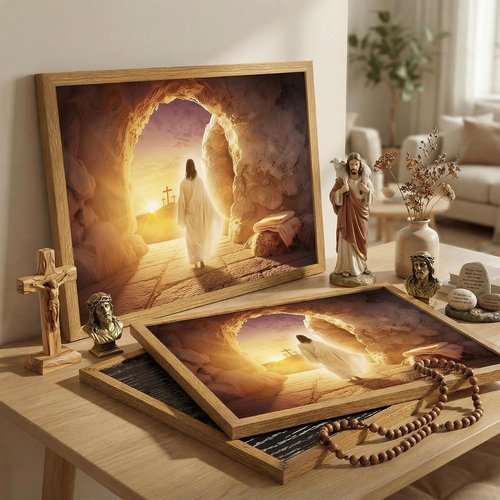 KYSNGMT Framed Jesus Resurrection Wall Art - He Is Risen Canvas Print for Home Decor | Religious Gift