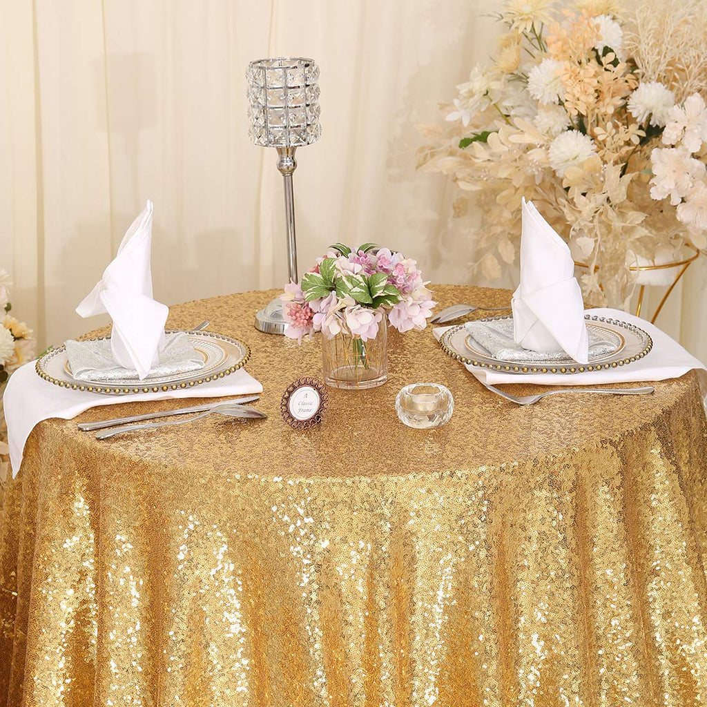 SquarePie Sequin Tablecloth Round Gold 132 Inch Sparkly Table Linen for Wedding Birthday Party Christmas
