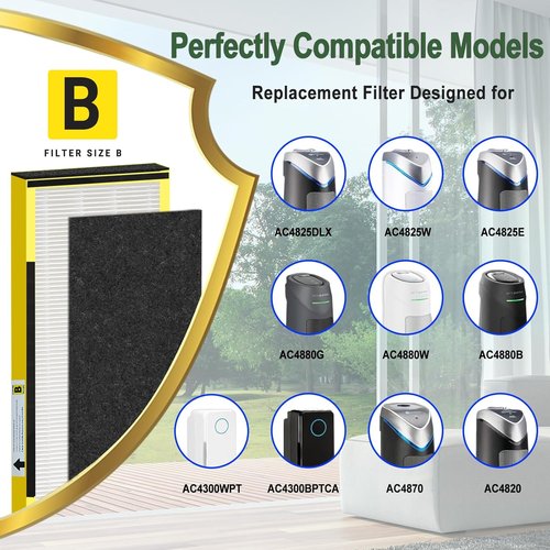 GermGuardian HEPA Filter B Replacement - Upgraded 2 True HEPA + 8 Carbon Pre-Filters for AC4825 Series