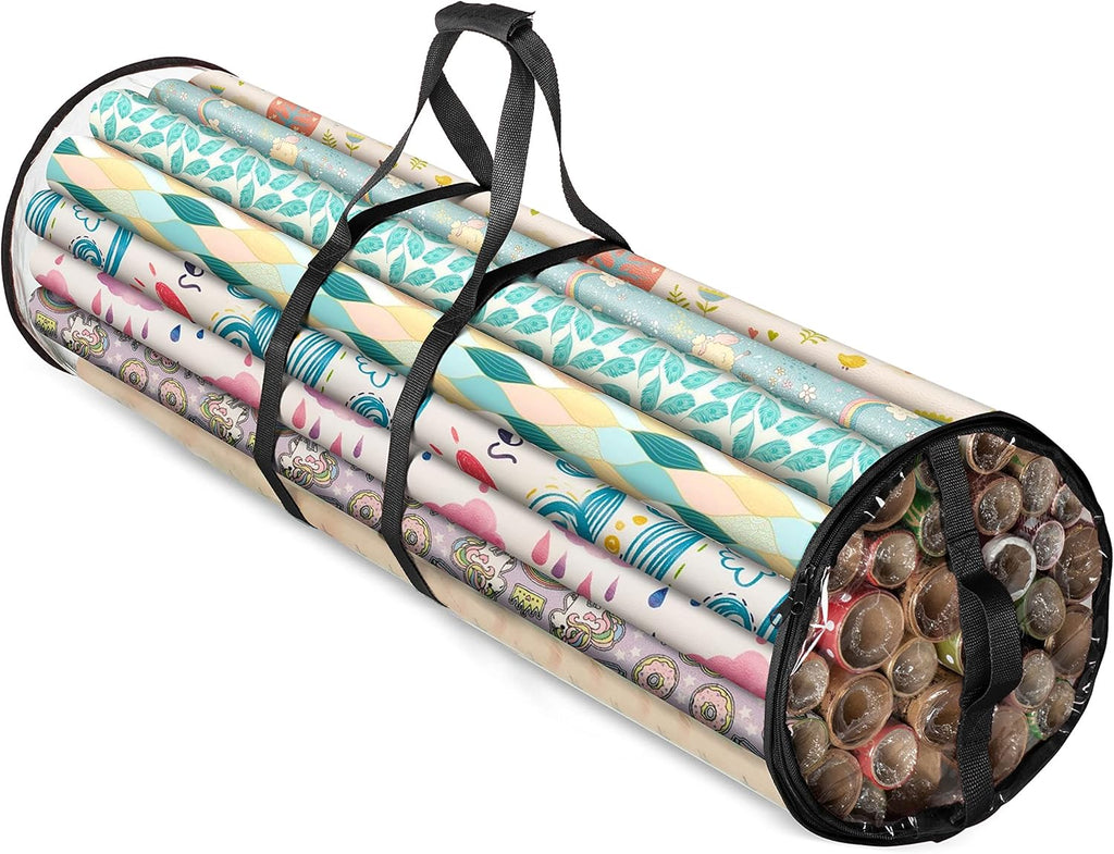 ZOBER Gift Wrap Storage Organizer - 40 Inch Waterproof PVC Holder for 25 Rolls - Black