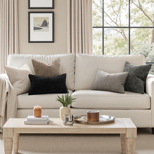 MIULEE 18x18 Inch Couch Throw Pillow Covers - Soft Chenille Neutral Beige Modern Boho Decor | Pack of 2