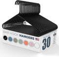 Neaties Plastic Hangers 30 Pack - USA-Made 6lb Capacity Clothes Hangers with Strap Hooks - Black