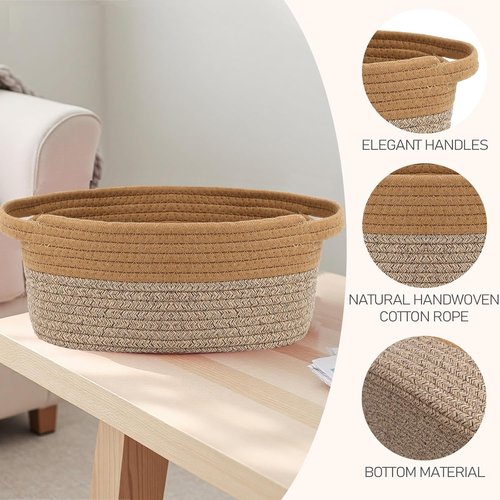 JMvicyroam Woven Basket - Small Rope Storage Bin with Handles | Perfect Organizer for Shelves & Closets