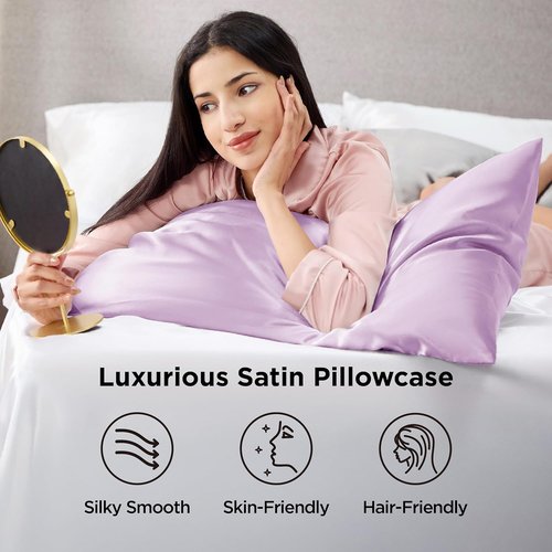 Bedsure Satin Pillowcases - Luxurious Queen Size Set of 2 | Soft Lavender 20x30 Inches for Comfortable Sleep