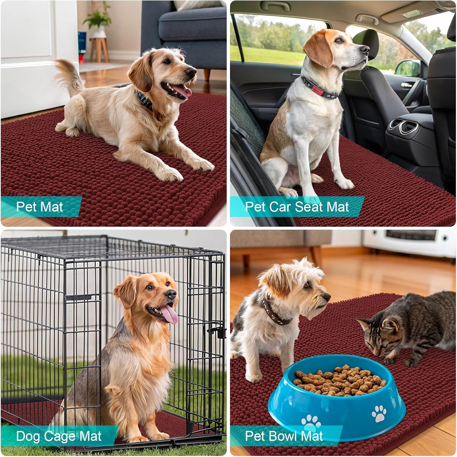 OLANLY Dog Door Mat - Absorbent Non-Slip Mud Mat for Muddy Paws | 40x32, Quick Dry Chenille, Caramel Russet
