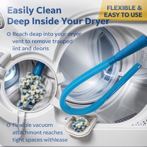 Dryer Lint Vac Attachment - Extendable Dryer Vent Cleaner Kit | 3-Piece Set for All Vacuum Cleaners