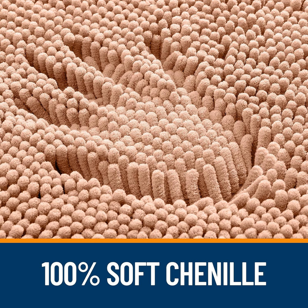 OLANLY Large Bathroom Rugs - Extra Soft Chenille Bath Mats with Rubber Backing | Quick Dry, Machine Washable, Peach 45x27
