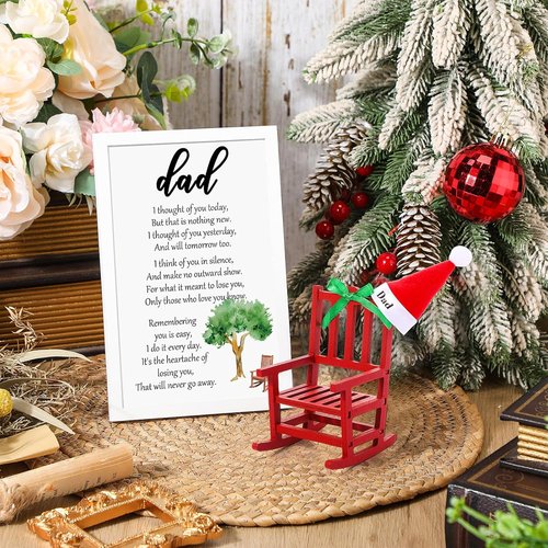 Hoolerry Christmas In Heaven Memorial Sign - Cardinal Ornament for Dad | Miniature Rocking Chair Gift