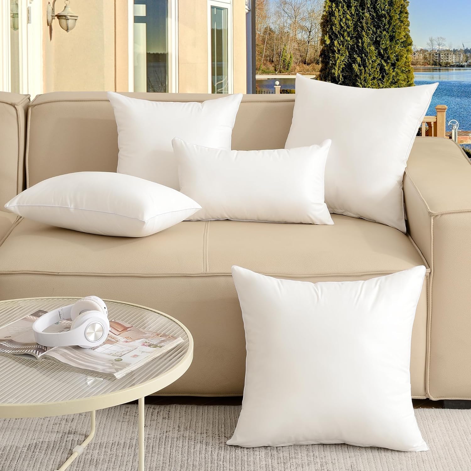 Oubonun 20x20 Outdoor Pillow Inserts - Waterproof Decorative Throw Pillows for Couch & Patio | Pack of 2 - White