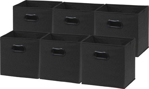 Simple Houseware Foldable Cube Storage Bins with Handles, 11-Inch, Black, 6-Pack, Fabric Cubes Organizer for Closet or Shelves