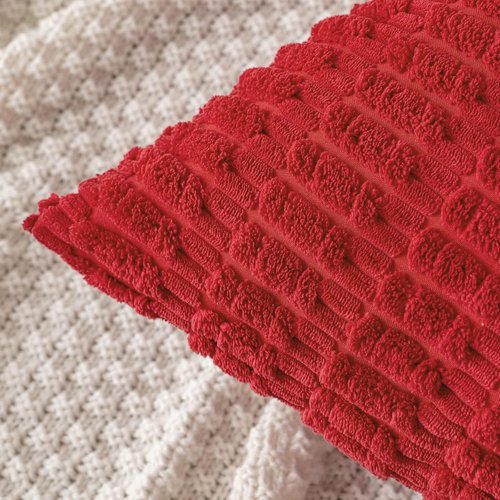 MIULEE Euro Sham Pillow Covers - Pack of 2 Red Corduroy, Soft Boho Striped 24x24 Inch Decor for Sofa & Bed