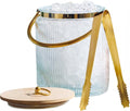 Le'raze Glass Ice Bucket with Airtight Lid, Tong Scooper and Handle - 3L Ribbed Beverage Tub Cocktail Home Bar Accessories, Wine, Beer Chiller for Parties, Champagne Drink Cooler Hinged Handles
