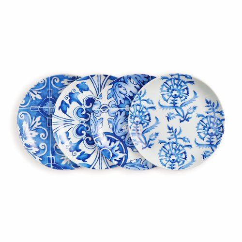 Rosanna Azul Porcelain Appetizer Plates, Set of 4, 6", Perfect for Desserts, Dishwasher & Microwave Safe, Blue