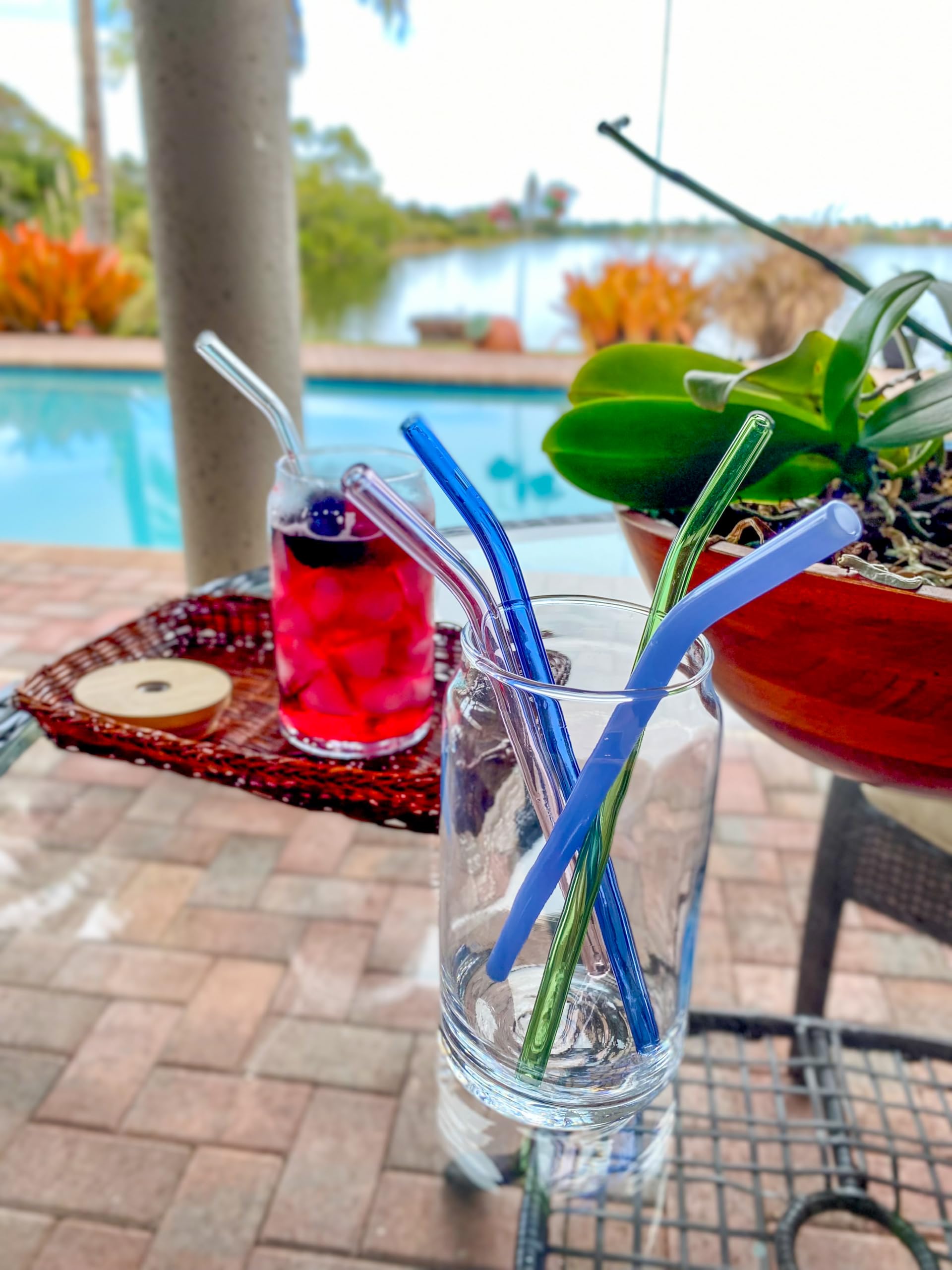 (4) Glass straws, and straw cleaner brush, your new life straw, reusable, Environmentally Friendly, Shatter Resistant Glass, Smooth Texture, Perfect height for Tumblers