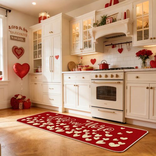 FUTBU Valentines Day Kitchen Rugs and Mats Set of 2, Red Love Kitchen Decor, Farmhouse Anti-Fatigue Mats for Floor Decorations for Home, Love You More Rug Home Decor 17"x27"+17"x47"
